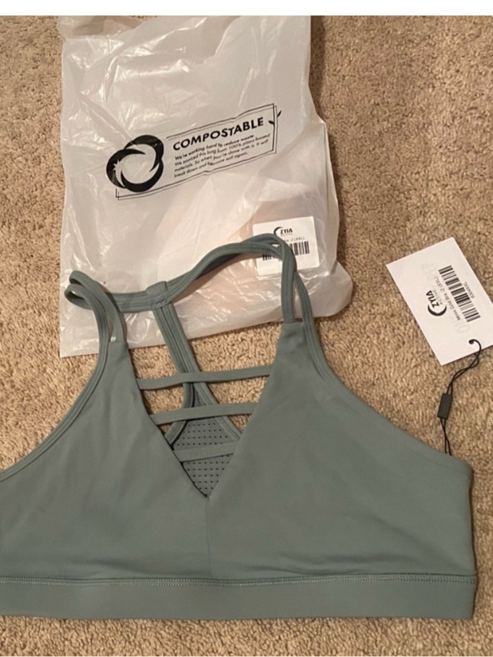 Zyia Green/Grey Sports Bra XXL NWT